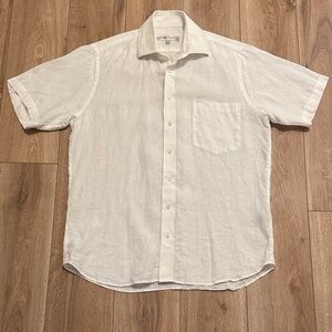 Harry Rosen 100% Linen Men’s  White Short Sleeve Button Down Shirt size Small